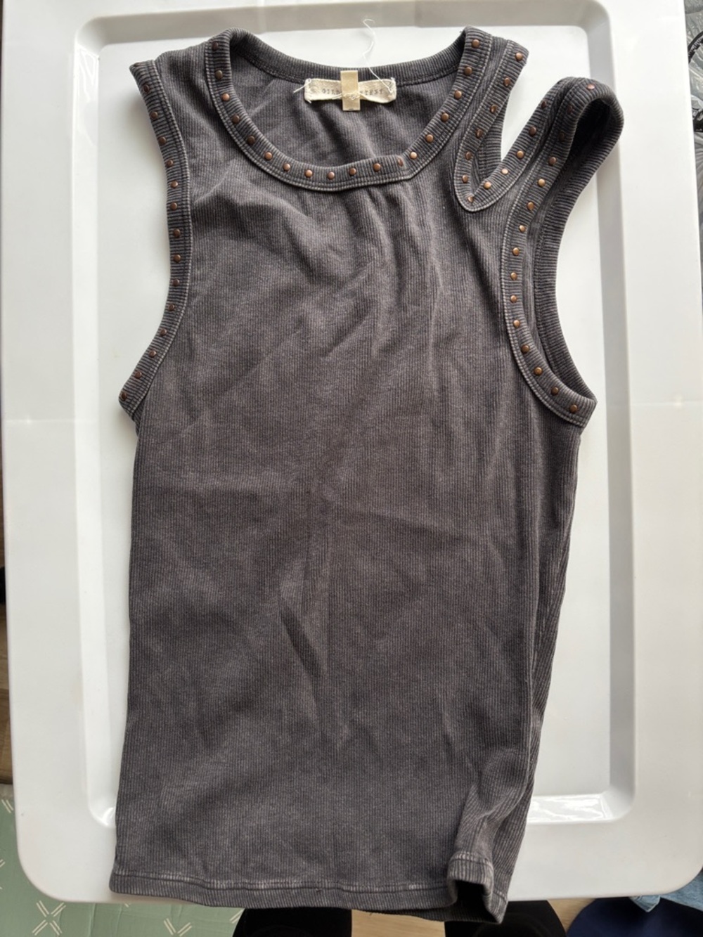 Gilded Intent Gray Stud-Trim Ribbed Tank